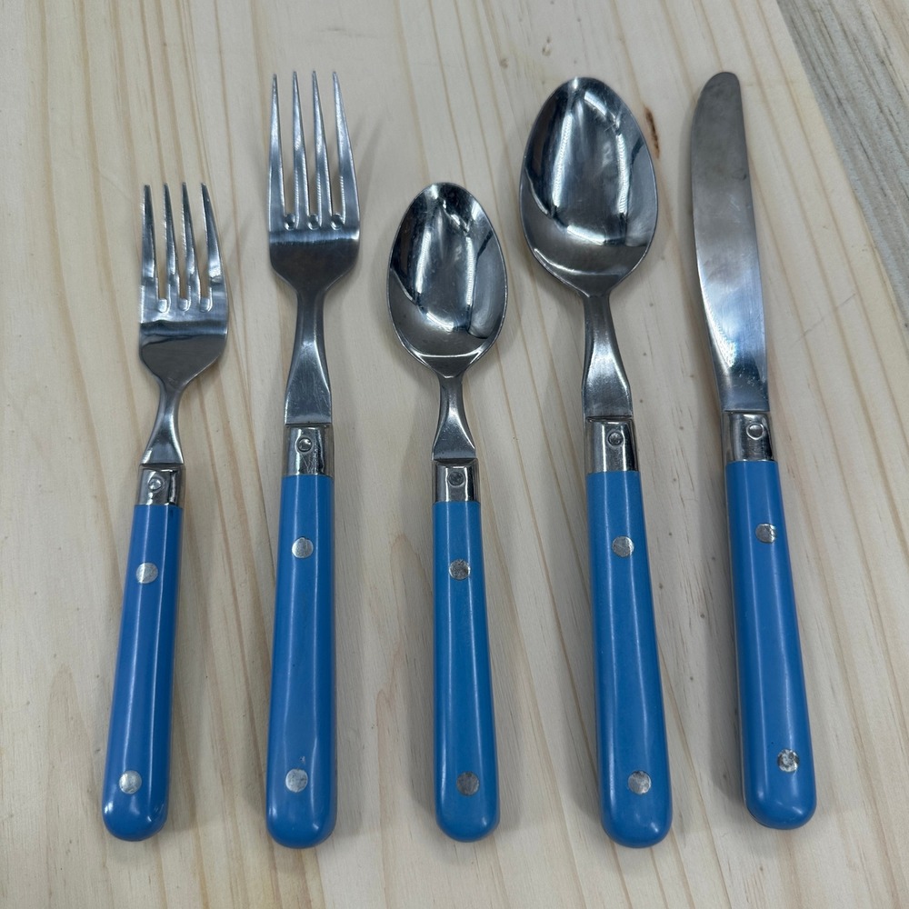 Washington Forge Flatware Set of 5 Blue Mardi Gras Riveted 5pc Silverware